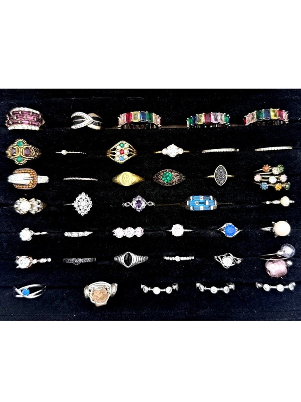 Lot 39 Vintage CZ Costume Rings Cocktail Sparkly Silver Gold Tone Mix Lot